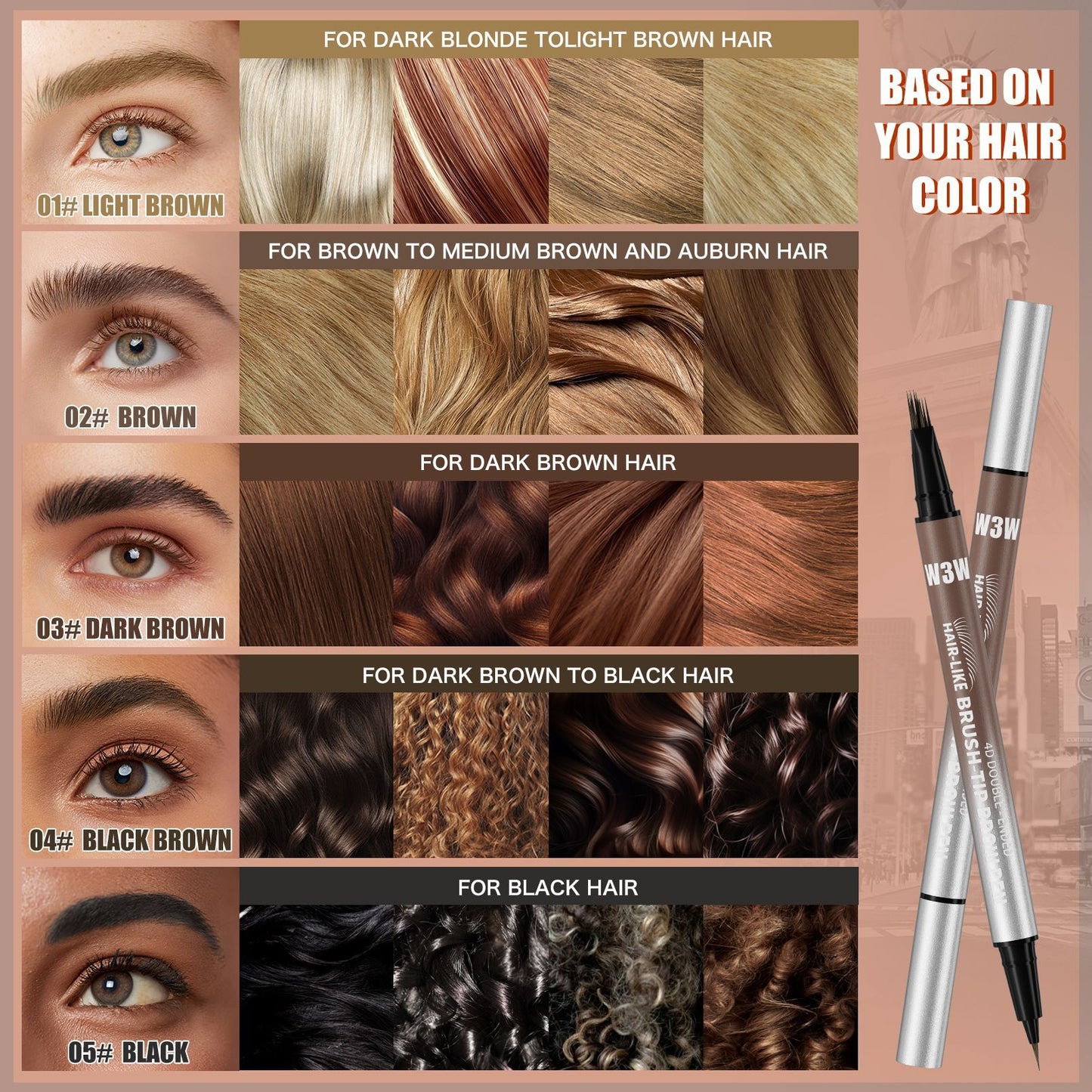 4D simulation 2in1 liquid eyebrow pencil double hair brush head waterproof sweat proof