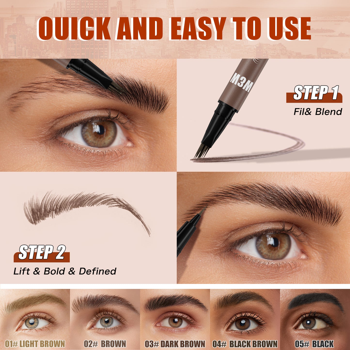 4D simulation 2in1 liquid eyebrow pencil double hair brush head waterproof sweat proof