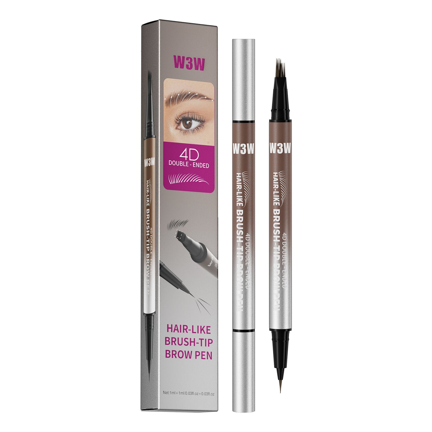 4D simulation 2in1 liquid eyebrow pencil double hair brush head waterproof sweat proof